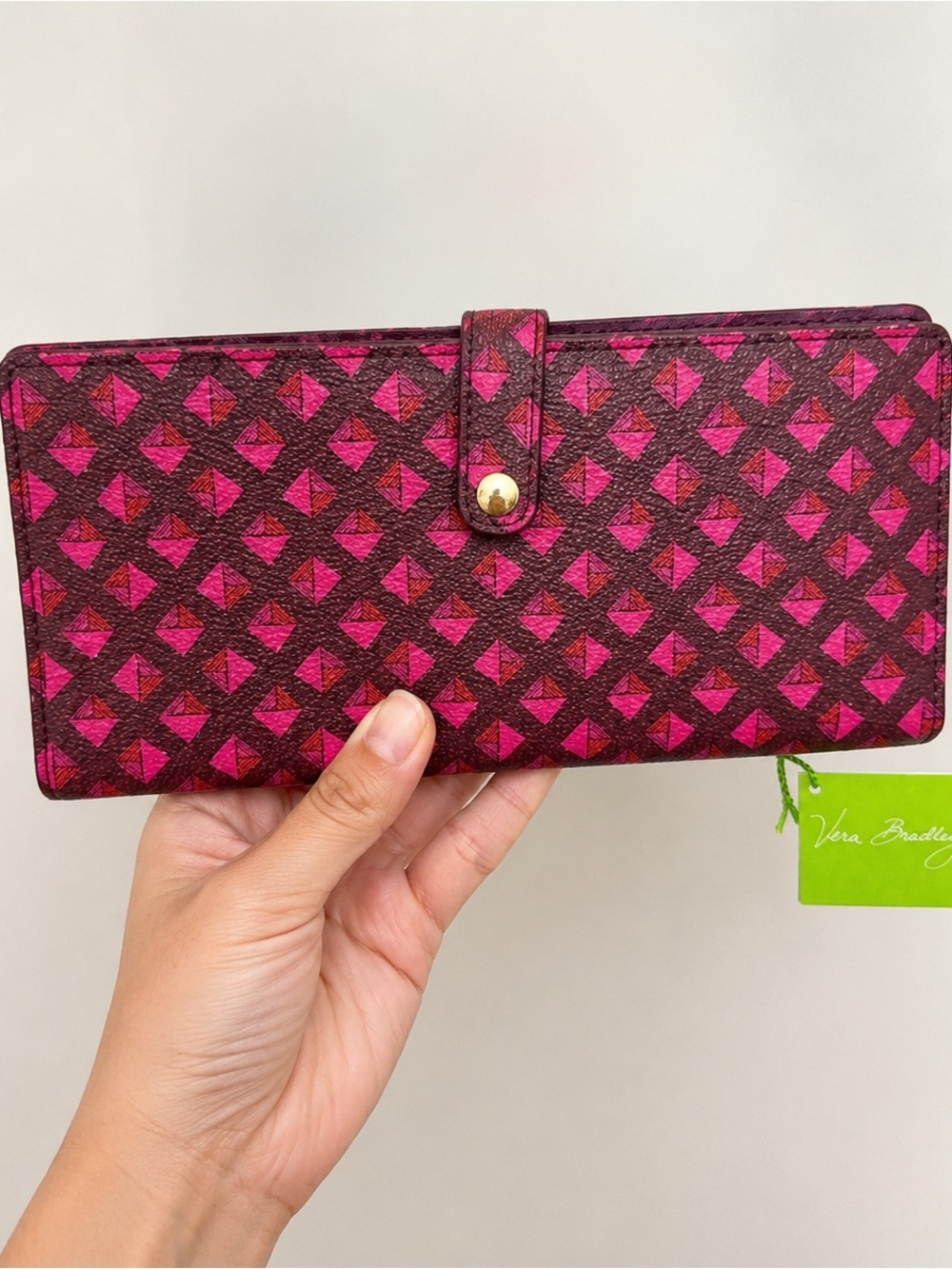 Vera Bradley Slim Travel Organizer Wallet Plum Studs NWT RFID Clutch